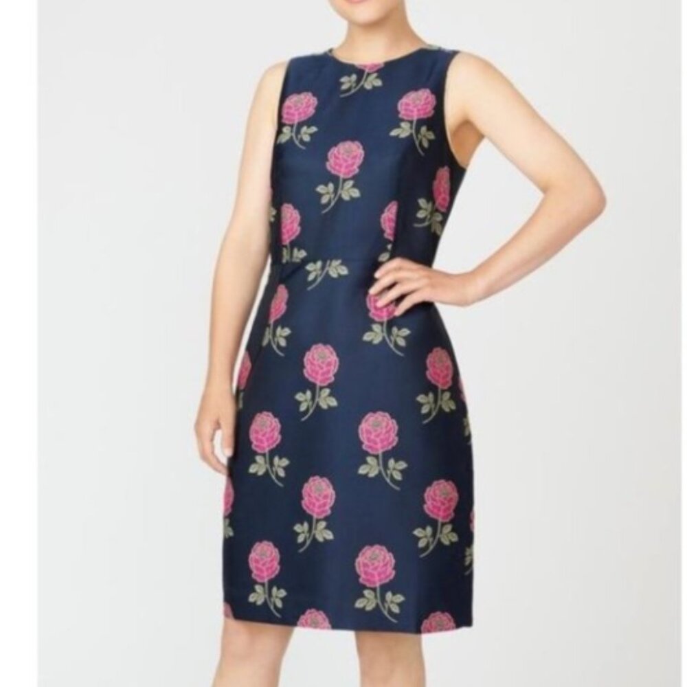 J.Crew Sheath Dress in Floral Jacquard Navy Size 10 Style AP076
